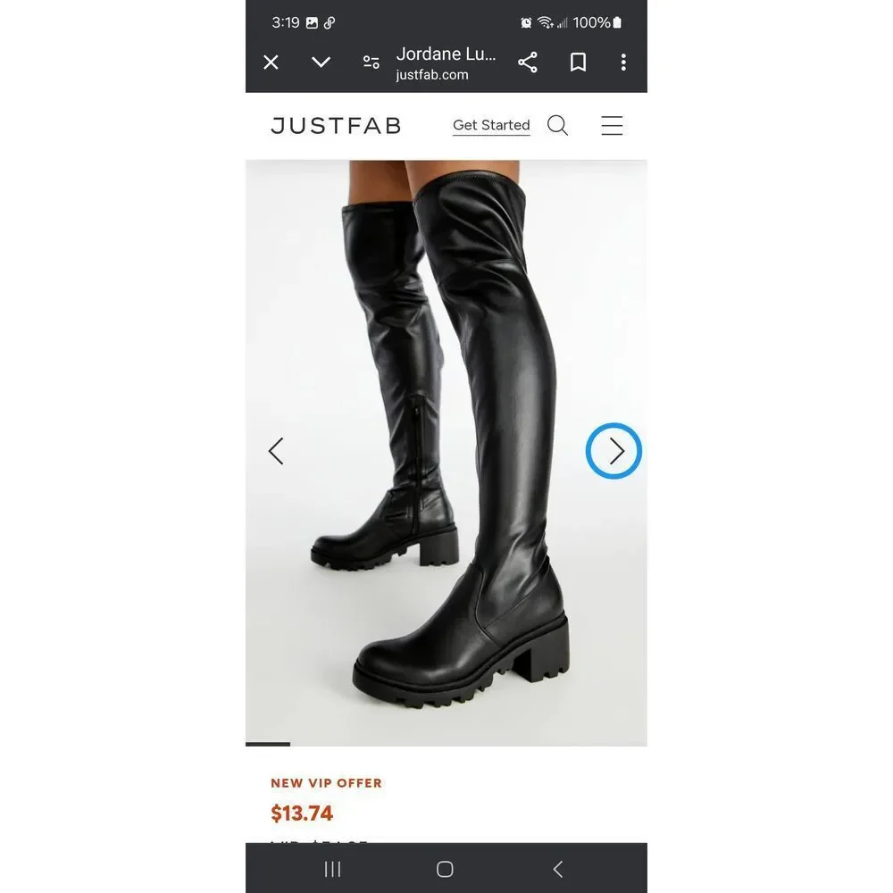 New 9.5E Extra Wide JustFab Black Jordane Platform Lug Sole Over the Knee Boots